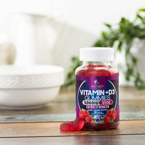 Vitamin D3 Gummies Extra Strength 5000 IU (125 mcg) - Raspberry Flavor Gummy Vitamins - Vitamin D Dietary Supplement for Bone, Teeth, Muscle & Imm...