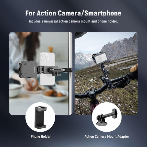 NEEWER Super Clamp with 3" Dual Ballhead Magic Arm, Ball Head Adapter, Cold Shoe, Phone Holder, Action Camera Clamp Mount for Flat/Round Surface C...