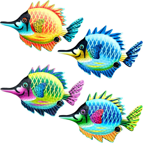 HHgrowe Metal fish art wall decor ocean beach swimming pool garden decoration indoor and outdoor home hanging decoration Sculpture Statue 4PC...