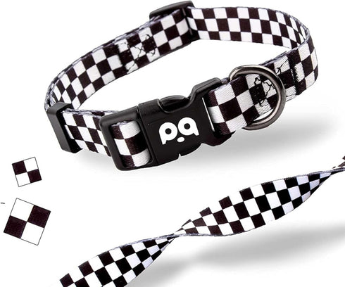 Dog Collar, Comfortable Adjustable Fashion Checkerboard Grid Black and White Color Plaid Collar, Durable Buckle Collar for Pet Dog Cat...
