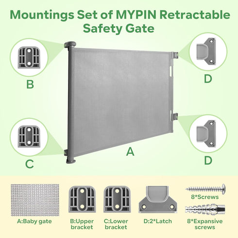 Retractable Baby Gate Replacement Parts Kit, Pet Gate Full Set Wall Mounting Hardware with Brackets Anchors and Screws(Grey)...