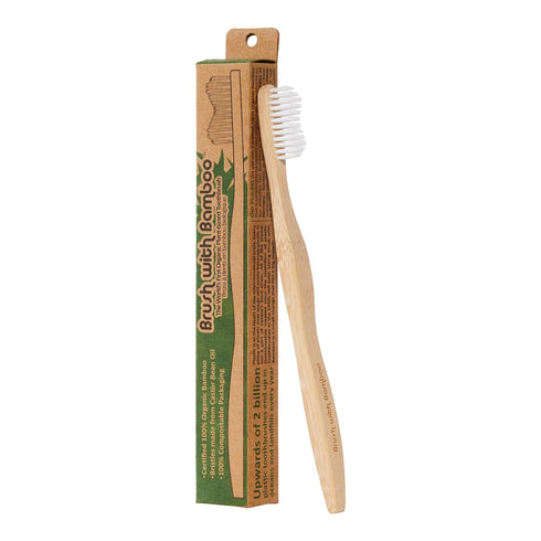 Brush with Bamboo Toothbrush with Plant-Based Bristles - 4 Pack...