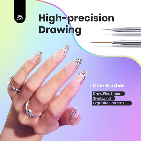Beetles Nail Art Brushes Set Gel Polish Nail Art Design Pen Painting Tools Fingernail Brush Nail Cleaning Brush Nail Art Liner Brush and Nail Dott...