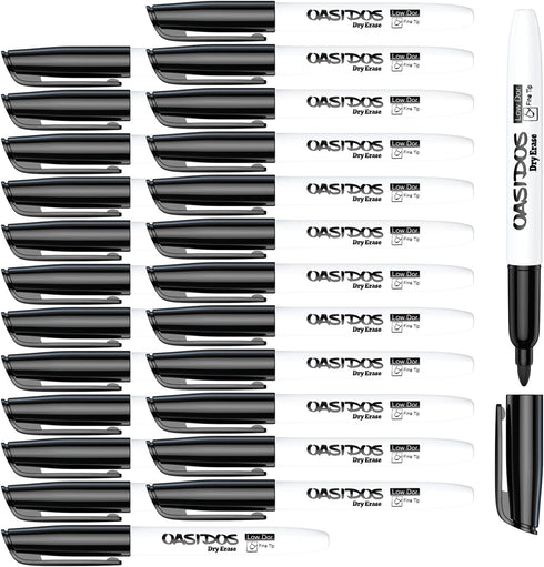 Dry Erase Markers Fine Tip - 24 Pack Fine Point Thin Black White Board Markers Bulk, Low Odor Whiteboard Markers for Office Classroom School White...