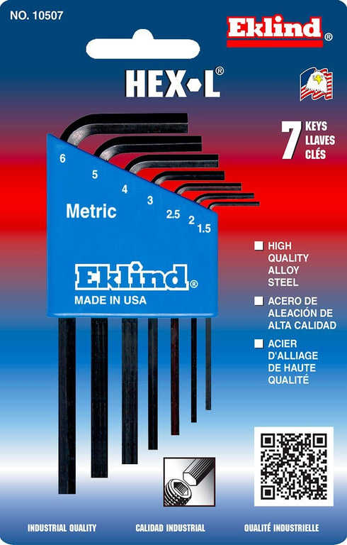 EKLIND 10507 Hex-L Key allen wrench - 7pc set Metric MM sizes 1.5-6 Short series...