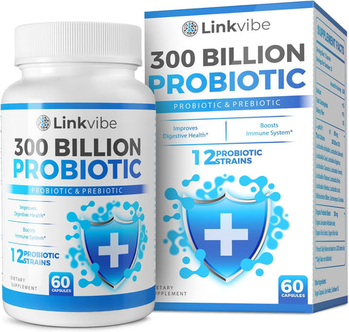 Probiotic 300 Billion CFU - 12 Strains Probiotics with Organic Prebiotics for Digestive & Gut, Immune, Bloating Health - Probiotics for Women and ...