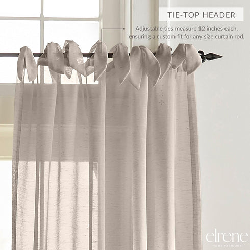 Elrene Home Fashions Vienna Sheer Tie-Top Window-Curtain Panel, 52 in x 84 in (1 Panel), Light Gray...