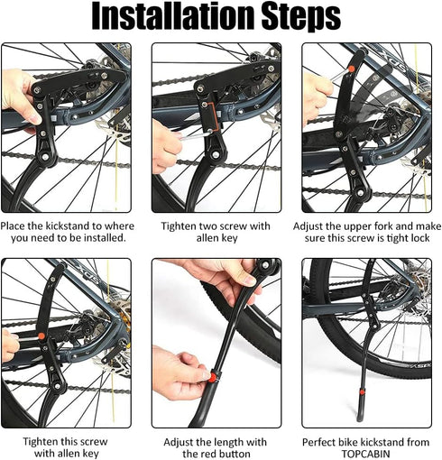 Bike Kickstand Adjustable Aluminium Alloy Bicycle Kickstand Bike Side Kickstand Fit for 22" 24" 26" 28" Mountain Bike/700 Road Bike/BMX/MTB (Three...