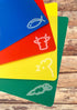 4pc Cutting Boards Flexible Plastic Color Coded Mats Food Icons Meat Vegetable Fish Chicken Chopping Small Busy Kitchen Countertops Catering Thank...