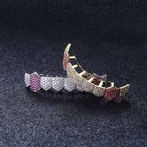 JINAO Grillz Gold Grills for Your Teeth Fake Teeth 18K Gold Plated Iced out 8 Top Teeth 8 Bottom Tooth Grillz for Men Women Hip Hop Rapper Costume...