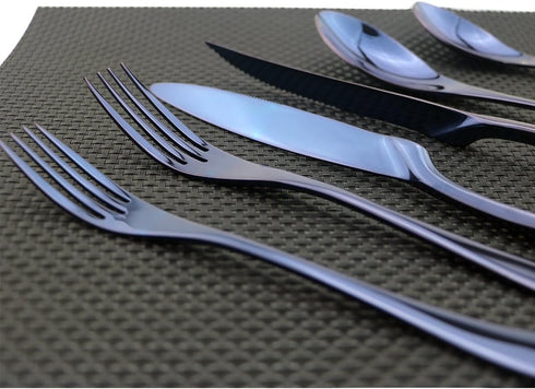 Flatware Set 18/10 Stainless Steel Mirror Polished Blue Cutlery - Silverware Utensil Set of Serrated Steak Knife Dinner Fork Knife Spoon Salad For...