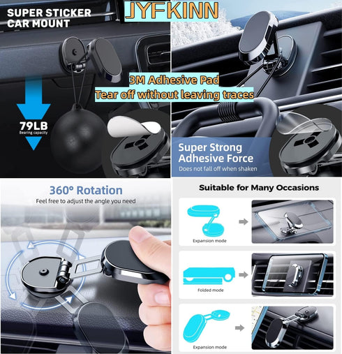 2 Pack Alloy Folding Magnetic Car Phone Holder 360° Rotation Magnetic Phone Holder for Car Super Strong Magnet Magnetic Phone Mount Magnetic Cell ...