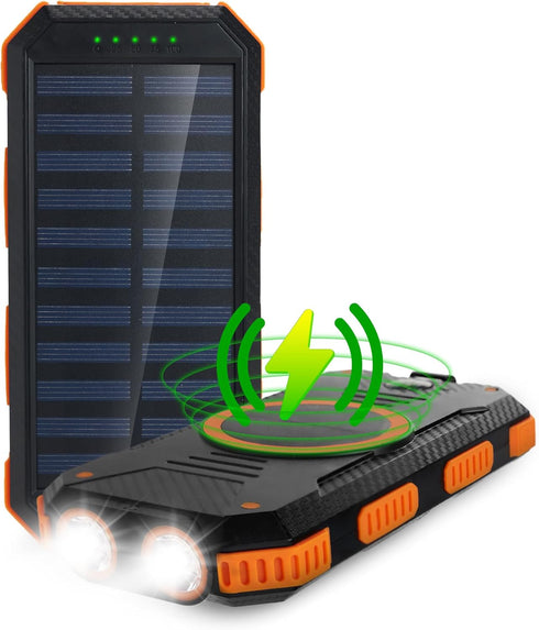 Solar Power Bank, 15,000 mAh Portable Charger Power Bank, Weatherproof Powerbank, Compass, 2 Flashlights, 2 USB-A, USB-C & Micro USB Ports...