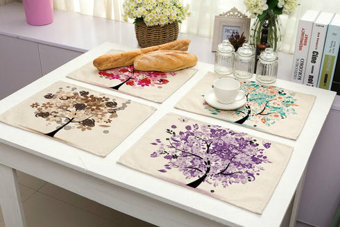 6 Pieces Polyester Linen Placemats Oil Painting Animal Pattern Dining Table Mats(6) (1)...
