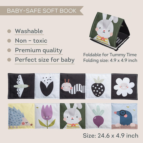 Taf Toys Bunny Black and White Soft Sensory Books Pram Book, High Contrast Baby Toys 0-3-6 Months, Essentials Tummy Time, Pram, Stroller, Car Seat...