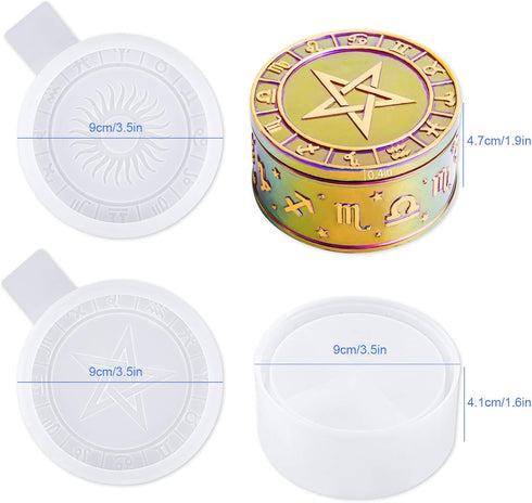 NiArt Silicone Resin Mold, Constellation Storage Box Jewelry Organizer Zodiac DIY Epoxy Resin Jar with Sun and Star Lids, Jewelry Trinket Containe...