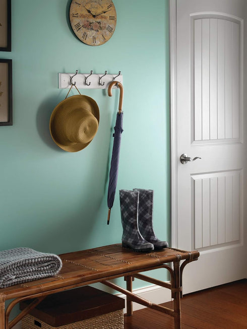 Liberty 129849 18-Inch Coat and Hat Hook Rail/Rack with 4 Heavy Duty Hooks, White and Satin Nickel...
