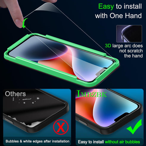IMBZBK 3 Pack Screen Protector for iPhone 14 Tempered Glass with 3 Pack Camera Lens Protector, Accessories 9H Anti Scratch for Apple 14, 2.5D Curv...