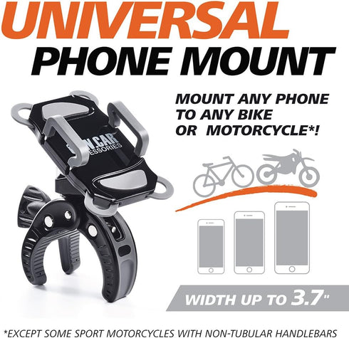 Bike & Motorcycle Phone Mount - For iPhone 14 (13, Xr, SE, Max/Plus), Galaxy S22 or any Cell Phone - Universal ATV, Mountain & Road Bicycle Handle...