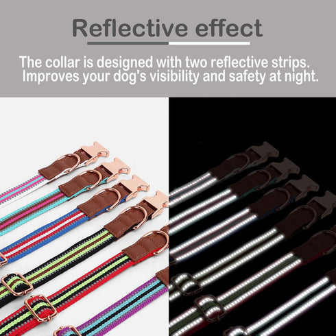 Dog Collar Reflective, Multi-Colored Stripe Dog Collar, Soft Adjustable Dog Collars with Metal Buckle for Small Medium Large Dogs, Perfect Pet Col...