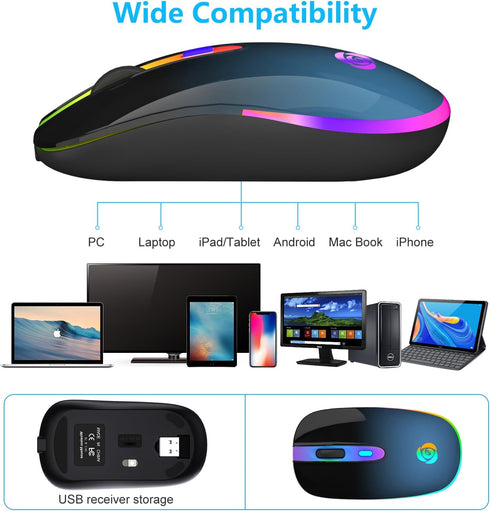 HOTLIFE Wireless Mouse, Bluetooth Mouse with Dual Mode (Bluetooth 5.1+USB C/Type-c) 2.4GHz Rechargeable Silent LED Mouse for Laptop, MacBook, iPad...