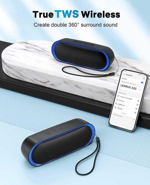 LENRUE Bluetooth Speakers, Waterproof Portable Speakers with TWS, 24 Playtime, Stereo Sound, Wireless for Home Shower Pool Beach Outdoor (Black).....