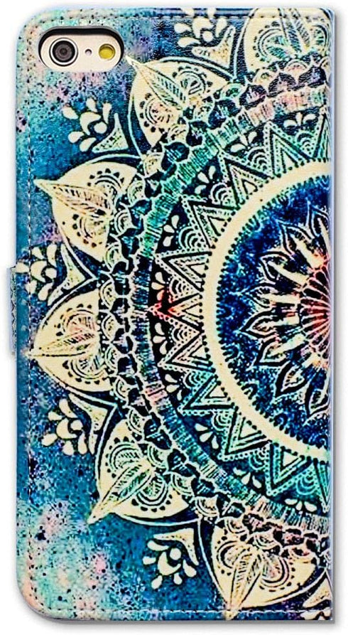 Case for iPhone SE 2022/iPhone SE 3rd Gen/iPhone SE 2020, Green Circular Mandala Wallet Flip Leather Cover Case with Credit Card Slot ID Card Hold...