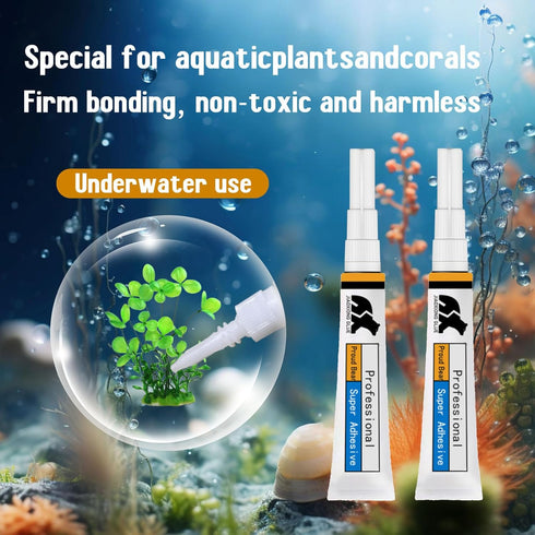 Aquarium Glue, Clear Reef Glue with Tweezers, Instant Aquarium Glue for Plants and Rocks, Super Adhesion for Fish Tanks Aquariums (2PCS)...