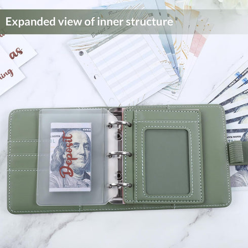 A8 Money Saving Binder, Mini Budget Binder Wallet with 8 Cash Envelopes & 12 Budget Sheets, PU Savings Binder with 2 Gold Stickers for Budgeting a...