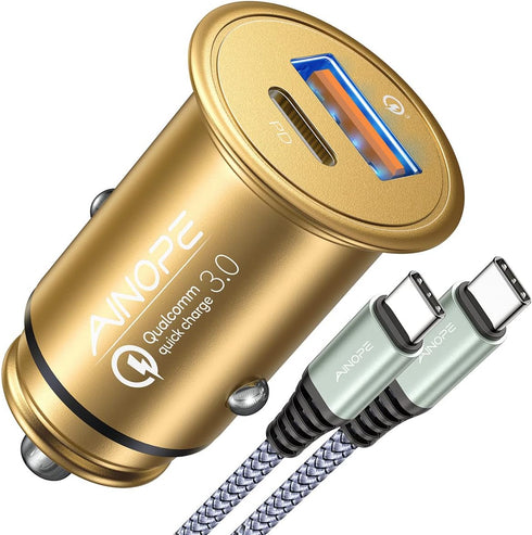 AINOPE USB C Car Charger 48W Super Mini All Metal Fast USB Car Charger Adapter Dual Port PD&QC 3.0 Compatible with iPhone 13 12 11 Pro Max X XR 8 ...