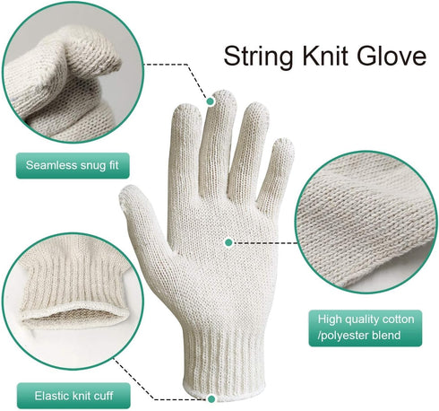 MIG4U 12 Pairs Work Gloves - Cotton String Gloves for Safety Work - Glove Liner Hand Saver Heat Protection for BBQ (Large, Economic)...