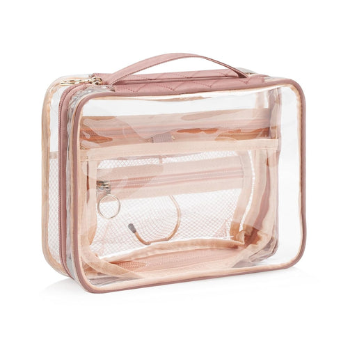 CUBETASTIC Clear Makeup Bag for Women, Transparent Cosmetic Organizer Case for Travelling, Hanging Toiletry Bag for Travel Essentials 3 Comparment...