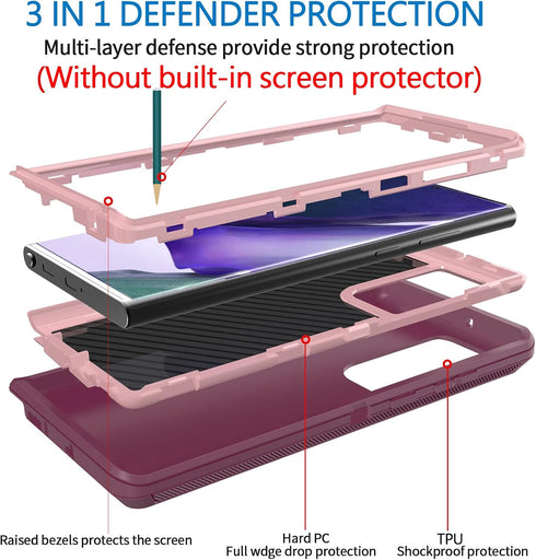 Anloes Case for Samsung Galaxy Note 20 Ultra 5G, Phone Case Heavy Duty Shockproof Dustproof Rugged Defender Protective, 3 in 1 Bumper Cover Purple...