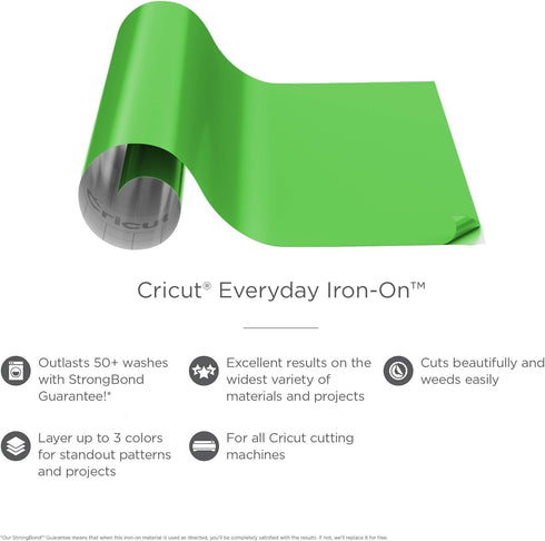 Cricut Everyday Iron On - Neon Green, 2ft Roll (12"x24") - HTV Heat Transfer Vinyl for Shirts, Apparel, Hats & More - Compatible with Maker & Expl...