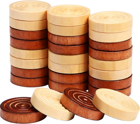48 Pieces Wooden Checkers 1.06 Inch Wooden Checkers Pieces with Stackable Ridge in Drawstring Storage Pouch Red Black Dark Brown Wood Color (Dark ...