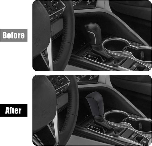 X AUTOHAUX Black Car Genuine Leather Stick Shift Cover Gear Shift Knob Cover for Toyota Camry 2007-2011 Black Line...