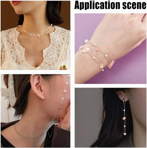 DanLingJewelry 5m Brass Handmade Natural Rose Quartz Stone Beading Chain Pink Irregular Crystal Chains with Spool for Jewelry Making Supplies...