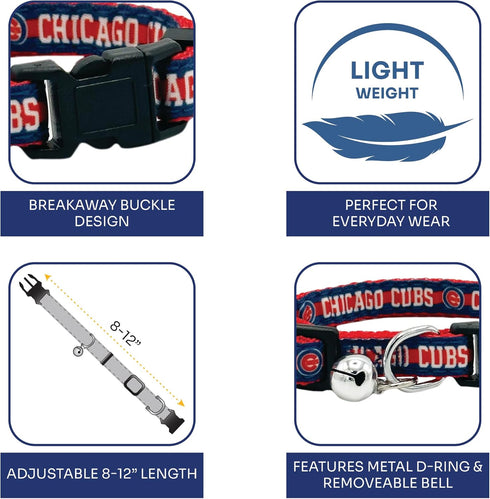 MLB CAT Collar Chicago Cubs Satin Cat Collar Baseball Team Collar for Dogs & Cats. A Shiny & Colorful Cat Collar with Ringing Bell Pendant...