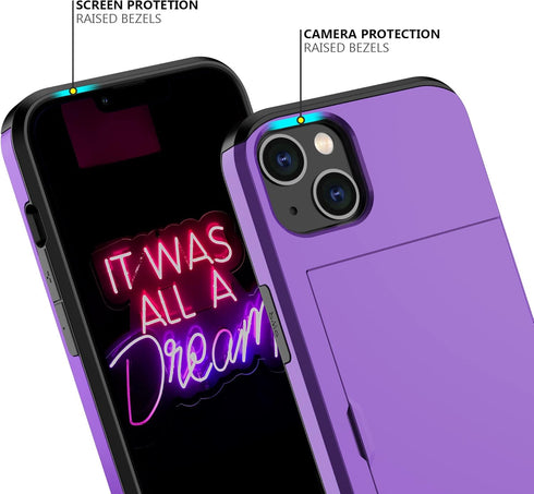 Nvollnoe for iPhone 13 Case with Card Holder Heavy Duty Protective Dual Layer Shockproof Hidden Card Slot Slim Wallet Case for iPhone 13 for Women...