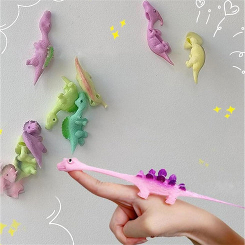 Slingshot Dinosaur Finger Toys, Mini Rubber Dino Figures Finger Sling Shot Toys, Flying Games Party Favors Gift Toy, Funny Gag Gifts for Kids Teen...