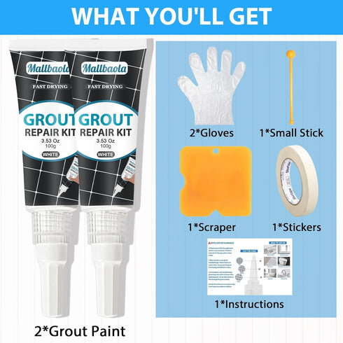 Tile Grout Repair Kit, 2 Pack White Grout Filler Tube, Fast Drying Grout Repair Kit, Grout Repair for Bathroom Shower Kitchen Floor Tile, Restore ...
