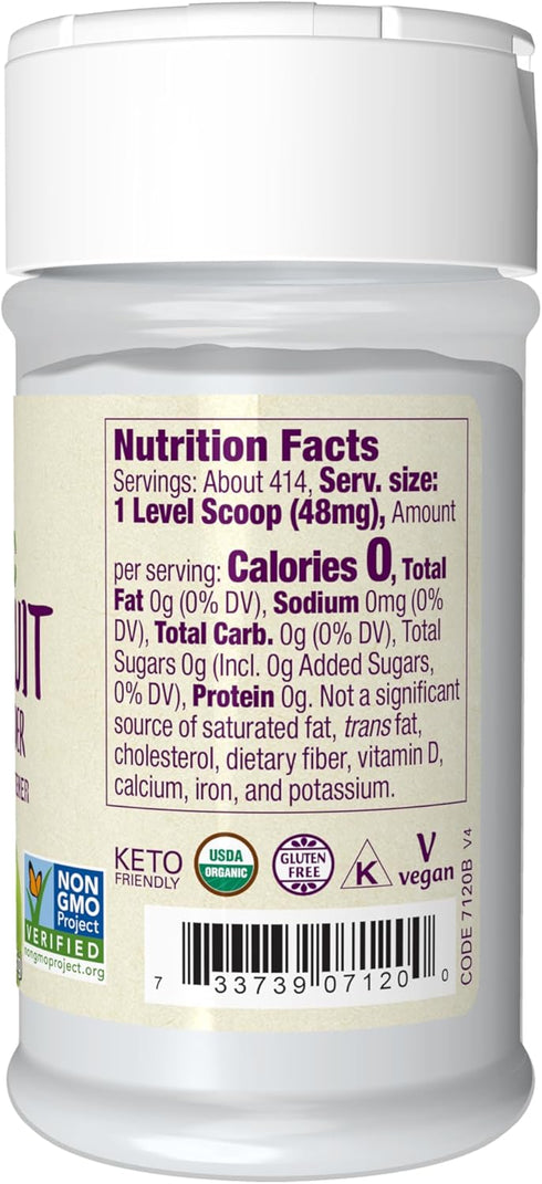 NOW Foods, Certified Organic Monk Fruit Extract Powder, Zero Calorie Sweetener, Large Bottle for Serving Scoop, Certified Non-GMO, 0.7-Ounce...