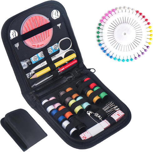 Sewing Kit with 94 Sewing Accessories, Sewing Kit Travel Sewing Accessories for Beginners, Yarn Rolls, Sewing Needles, Yarn, Thimble, Tape Measure...