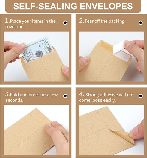 Joyberg 120 PCS Money Envelopes for Cash Kraft Paper, 6.5”x3.2” Small Cash Envelopes for Money Self-Adhesive, Money Saving Challenge Coin Envelope...