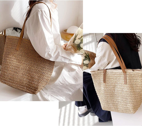 MABROUC Lightweight Straw Bag, Straw Beach Bag for Women, Large Woven Summer Tote Handbag Shoulder Bag for Outdoor Vacation...