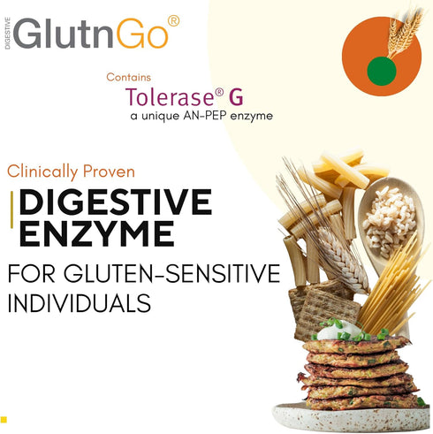 GlutnGo with Tolerase G 100mg Digestion Supplement for Gluten Intolerance, Clinically Proven to Help Digest Gluten, Fast, Effective and Safe Diges...