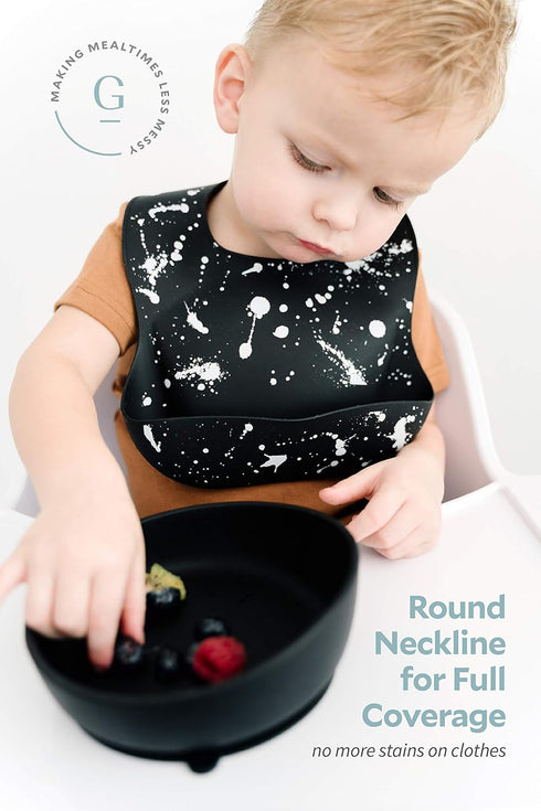 Silicone Baby Bib with Food Catcher - Adjustable Waterproof Feeding Bib for Babies and Toddlers 4 to 36 Months for Girl and Boy - Modern, Soft, Ea...