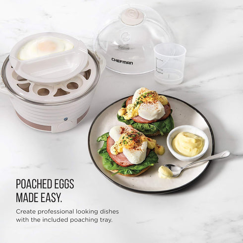 Chefman Electric Egg Cooker Boiler, Rapid Poacher, Food & Vegetable Steamer, Quickly Makes Up To 6, Hard, Medium or Soft Boiled, Poaching/Omelet T...