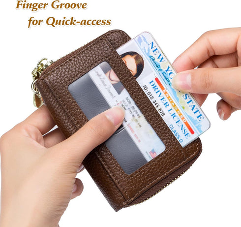 imeetu RFID Credit Card Wallet, Genuine Leather Zipper Card Case Holder with Removable Keychain(Brown)...