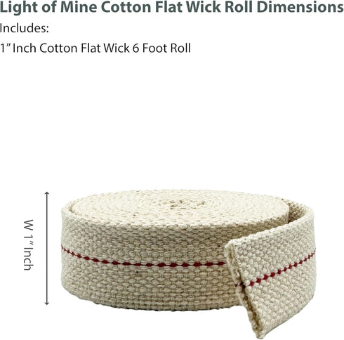 Light of Mine - 1" Inch 6' Foot, 100% Cotton Flat Wick for Paraffin Oil, Kerosene Based Lanterns, and Oil Lamps with Genuine Red Stitch (1" - 6' R...